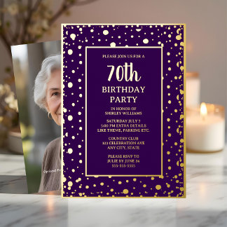 70th Custom Birthday Party Gold Purple Textured