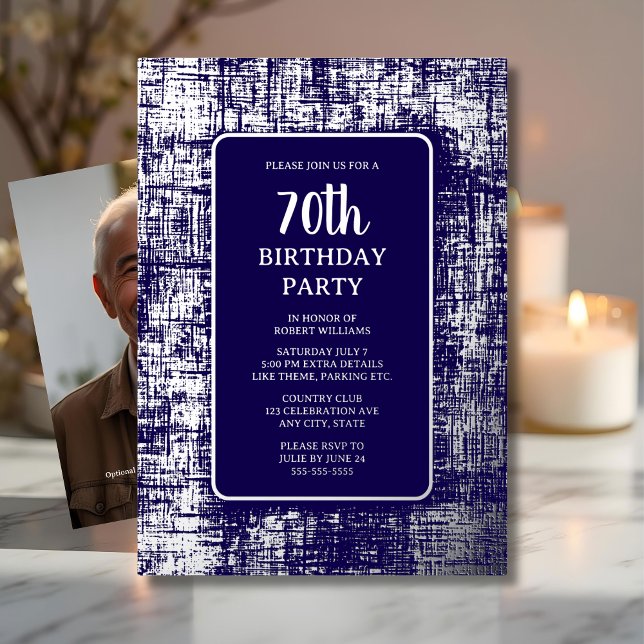 70th Custom Birthday Party Siver Navy Classy  (Creator Uploaded)