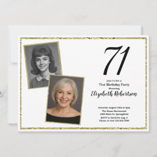 70th Custom Photo White and Gold  Invitation