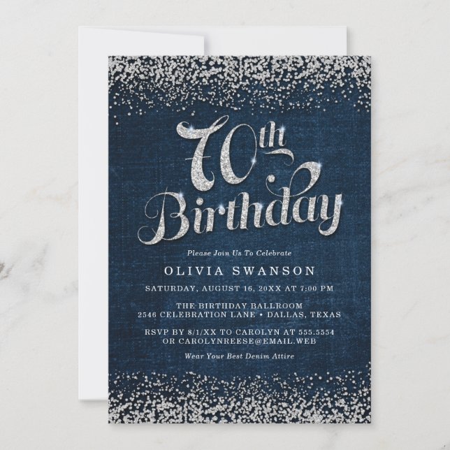 70th Denim & Diamonds Birthday Party Invitation (Front)