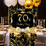 70th Elegant Gold Bow black Diamond Birthday party Invitation<br><div class="desc">70th Birthday party Invitation. Elegant black gold diamond bow & floral damask design. Please note: All flat images! They do not have real jewels!</div>