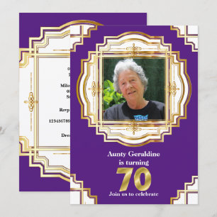 70th elegant gold purple white photo frame seventy invitation