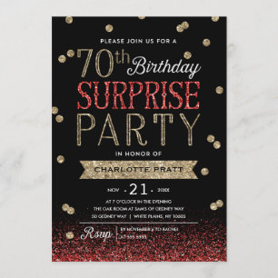 70th Glitter Confetti Surprise Party Invitation