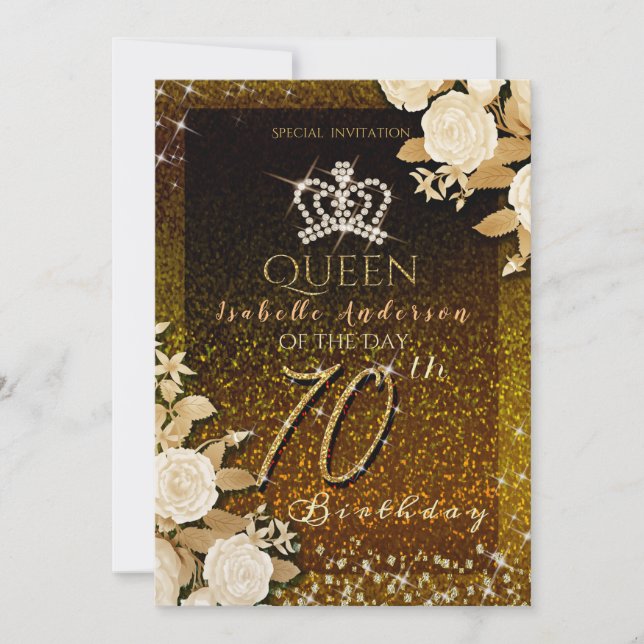 70th Glittering Crown Gold Birthday  Invitation (Front)