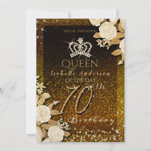 70th Glittering Crown Gold Birthday  Invitation