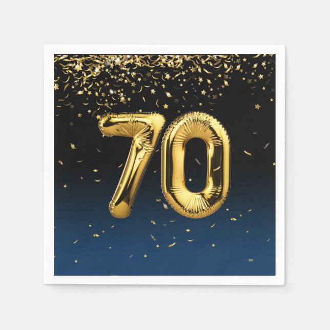 70th Gold Balloons and Confetti Napkins (Front)