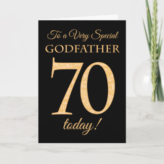 70th Gold-effect on Black, for Godfather Birthday Card