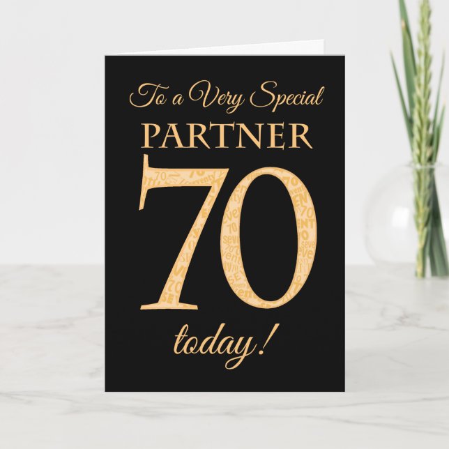 70th Gold-effect on Black, for Partner Birthday Card (Front)