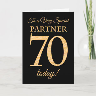 70th Gold-effect on Black, for Partner Birthday Card