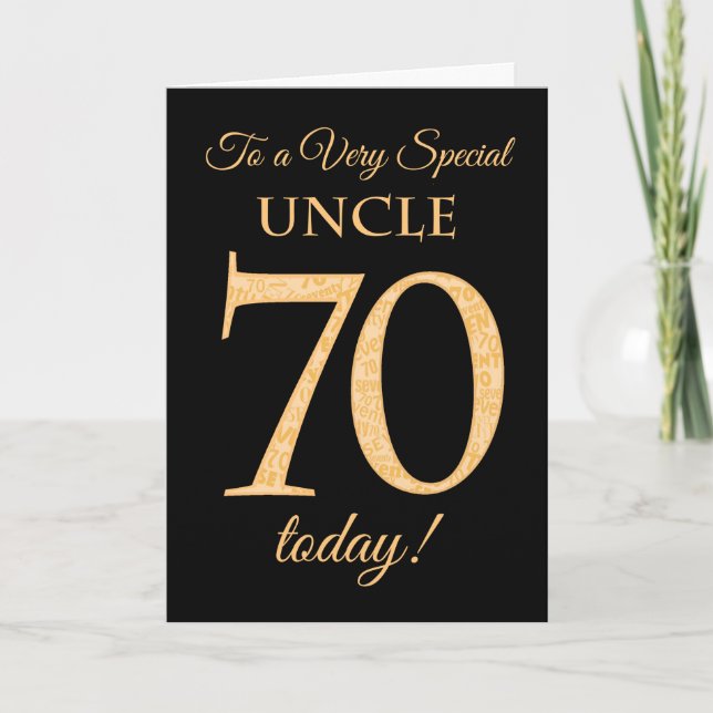 70th Gold-effect on Black, for Uncle Birthday Card (Front)