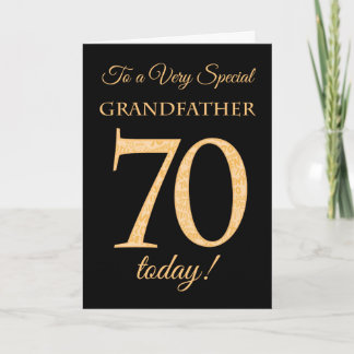 70th Gold-effect on Black, Grandfather Birthday Card