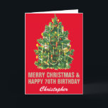 70th Happy Birthday and Merry Christmas Red & Gold Card<br><div class="desc">70th Happy Birthday and Merry Christmas Tree Red and Gold Birthday Card. For further customisation,  please click the "Customise it" button and use our design tool to modify this template.</div>