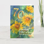 70th Happy Birthday Card - Sunflowers<br><div class="desc">Simple but elegant birthday card created from my watercolour painting. © Marion Hedger</div>