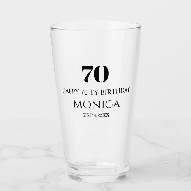 70th happy birthday custom name Glass Cup (Front)