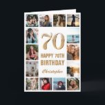 70th Happy Birthday Gold and White Photo Collage Card<br><div class="desc">70th Happy Birthday Gold and White Photo Collage Birthday Card. For further customisation,  please click the "Customise it" button and use our design tool to modify this template.</div>