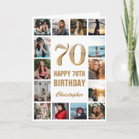 70th Happy Birthday Gold and White Photo Collage