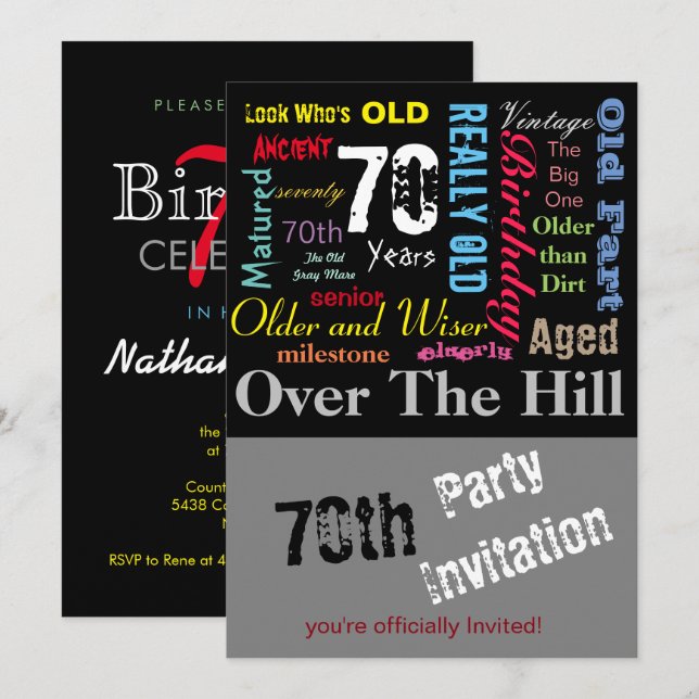 70th Happy Birthday in a Graffiti Style Invitation (Front/Back)