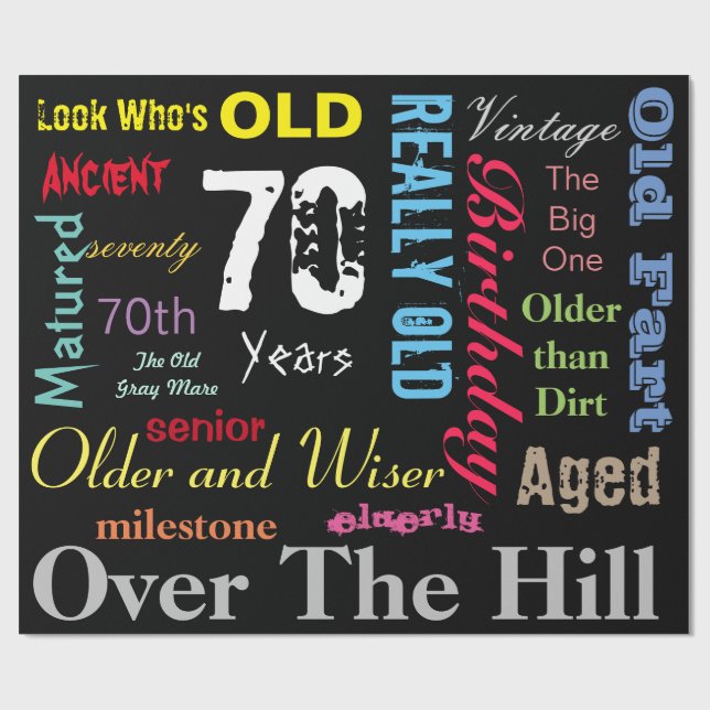 70th Happy Birthday in a Large Graffiti Design Wrapping Paper (Flat)