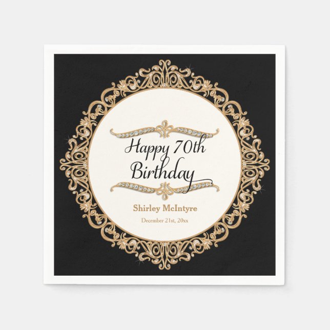 70th Happy Birthday Party Celebration Round Decor Napkin (Front)