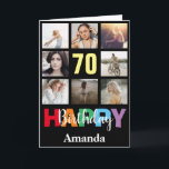 70th Happy Birthday Photo Collage Modern Black Card<br><div class="desc">70th Happy Birthday Photo Collage Modern Black Card with personalised name. For further customisation,  please click the "Customise it" button and use our design tool to modify this template.</div>