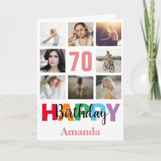 70th Happy Birthday Photo Collage Modern Pink Card