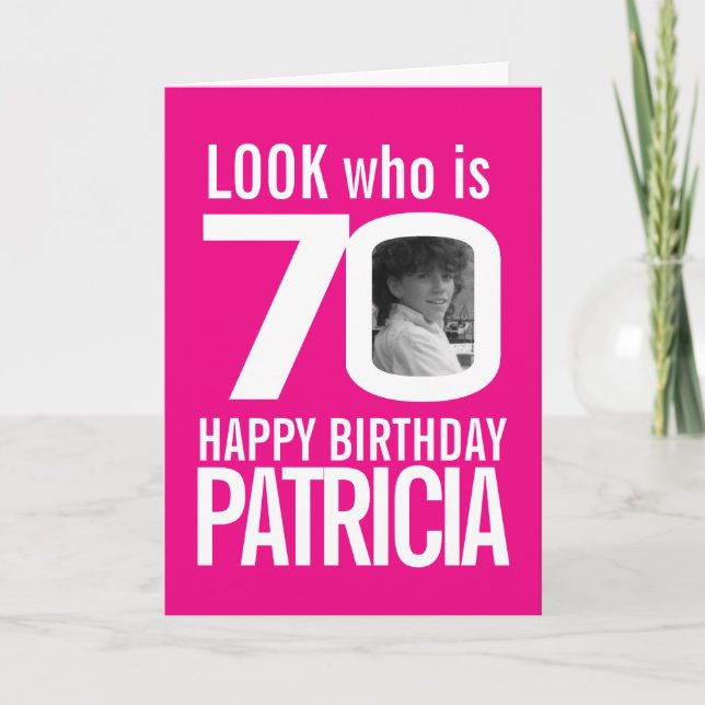 70th Happy Birthday photo pink white Card (Front)