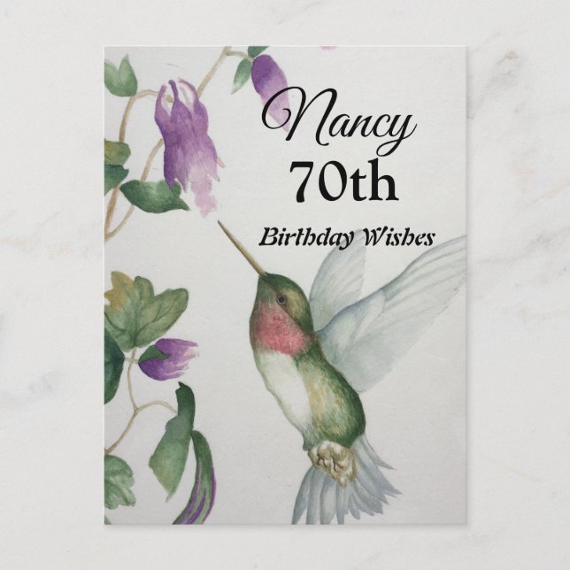 70th Hummingbird Garden Happy Birthday Postcard (Front)