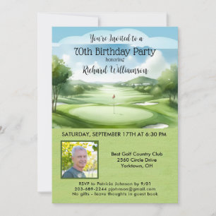 70th Men's Birthday Party Photo Golf  Invitation