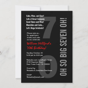 70th Modern Birthday Black Red SEVEN OH! W816 Invitation