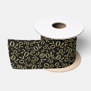 70th Modern Random Number Pattern Black/Gold Satin Ribbon