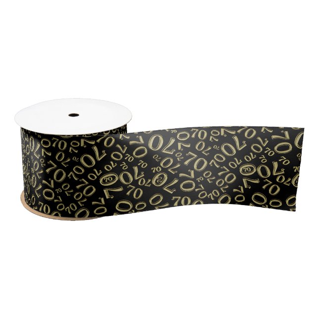 70th Modern Random Number Pattern Black/Gold Satin Ribbon (Spool)