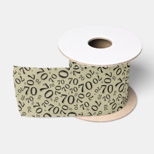 70th Modern Random Number Pattern Black/Gold Satin Ribbon