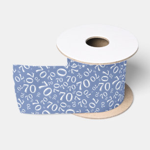 70th Modern Random Number Pattern Blue/White Satin Ribbon
