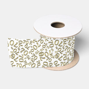 70th Modern Random Number Pattern Gold/White Satin Ribbon