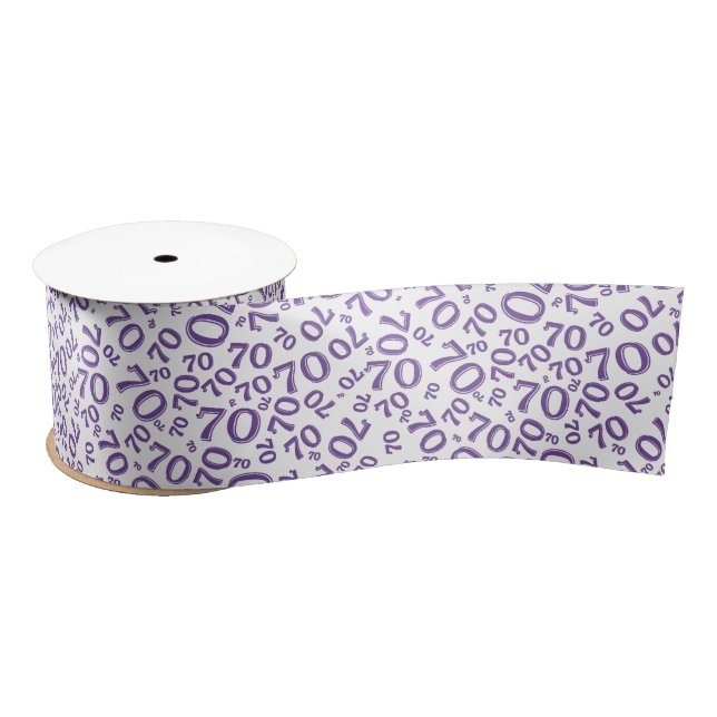 70th Modern Random Number Pattern Purple/White Satin Ribbon (Spool)