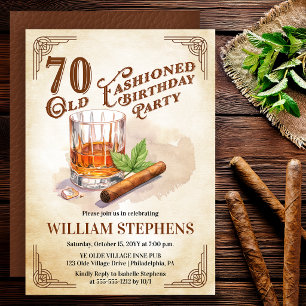 70th Old Fashioned Whiskey Cigar Birthday Party Invitation