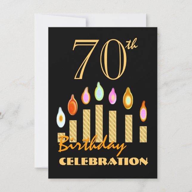 70th or Any Year Birthday Gold Candles Budget C08 Invitation (Front)