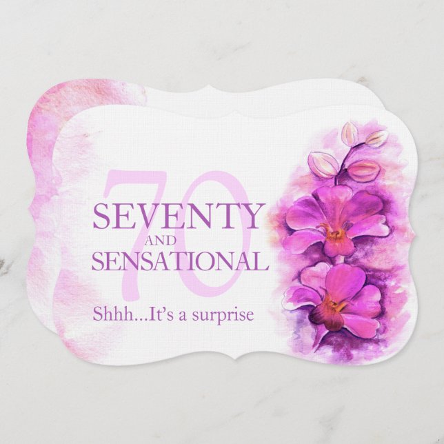 70th Orchid watercolor purple 70 and sensational Invitation (Front/Back)