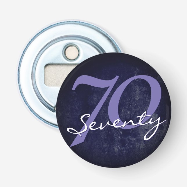 70th Party | Birthday / Anniversary Purple White Bottle Opener (Front)