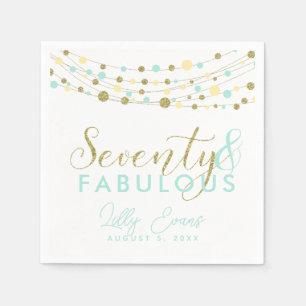 70th party paper napkin decoration, glitter teal
