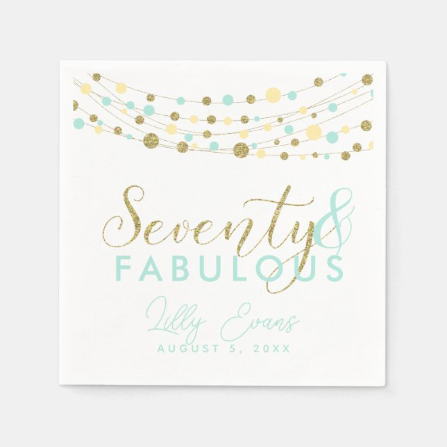 70th party paper napkin decoration, glitter teal (Front)