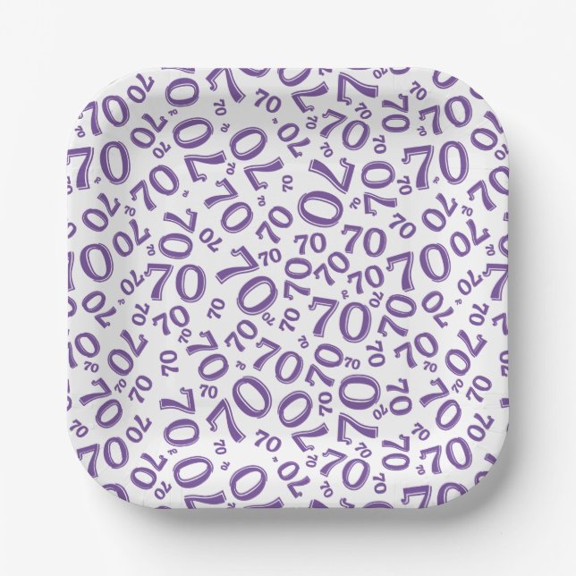 70th Party Random Number Pattern Purple/White Paper Plate (Front)