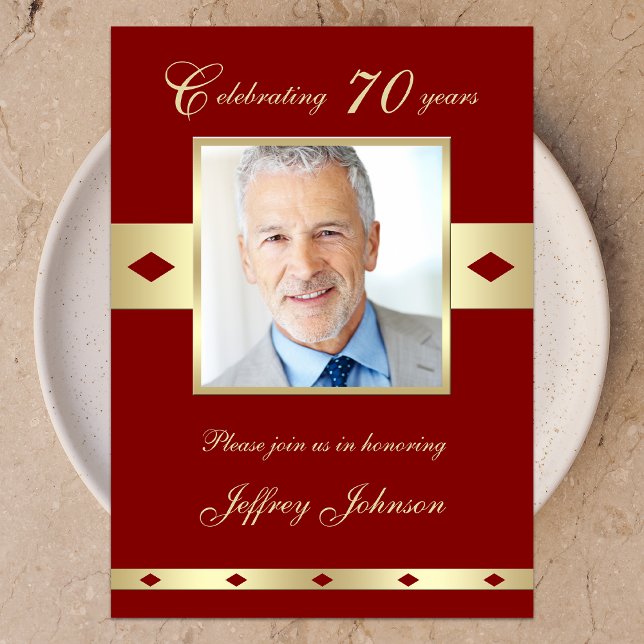 70th Photo Birthday Party Invitation Burgundy 70 (Creator Uploaded)