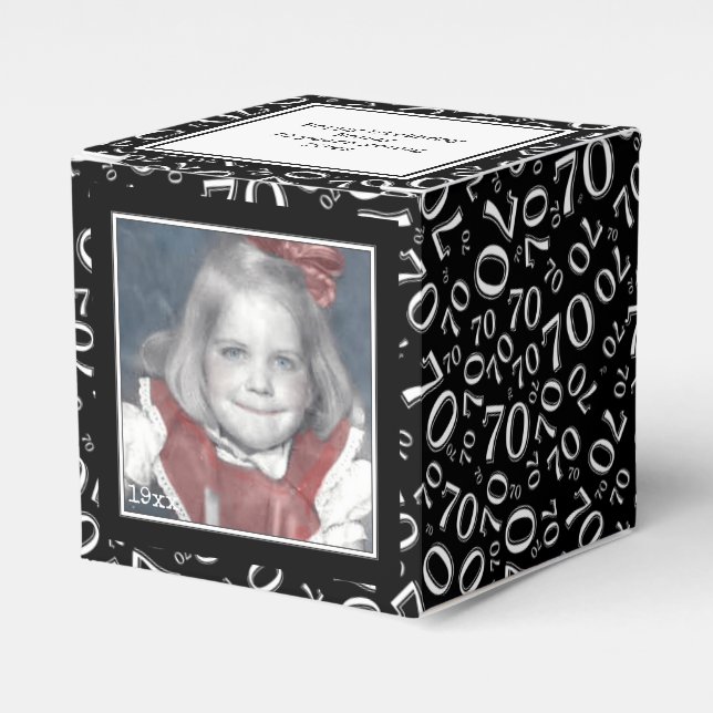 70th Photo Keepsake - Black/White  Number Pattern Favour Box (Front Side)