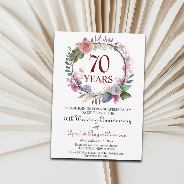70th Platinum Surprise Wedding Anniversary Floral Invitation (Creator Uploaded)