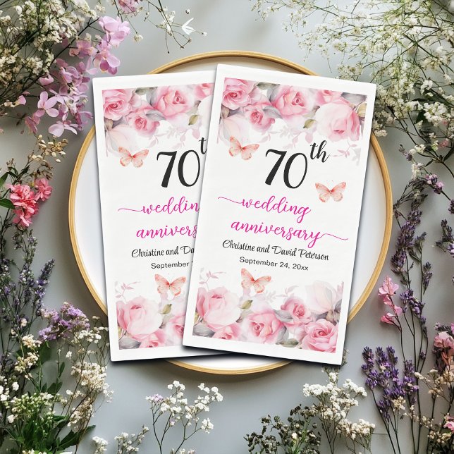 70th Platinum Wedding Anniversary Blush Roses Napkin (Creator Uploaded)