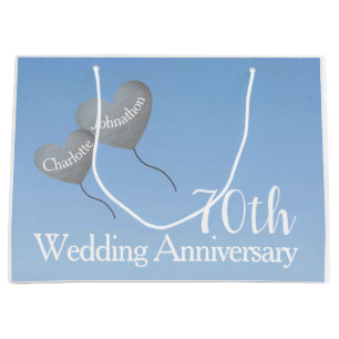 70th platinum wedding anniversary heart balloons large gift bag
