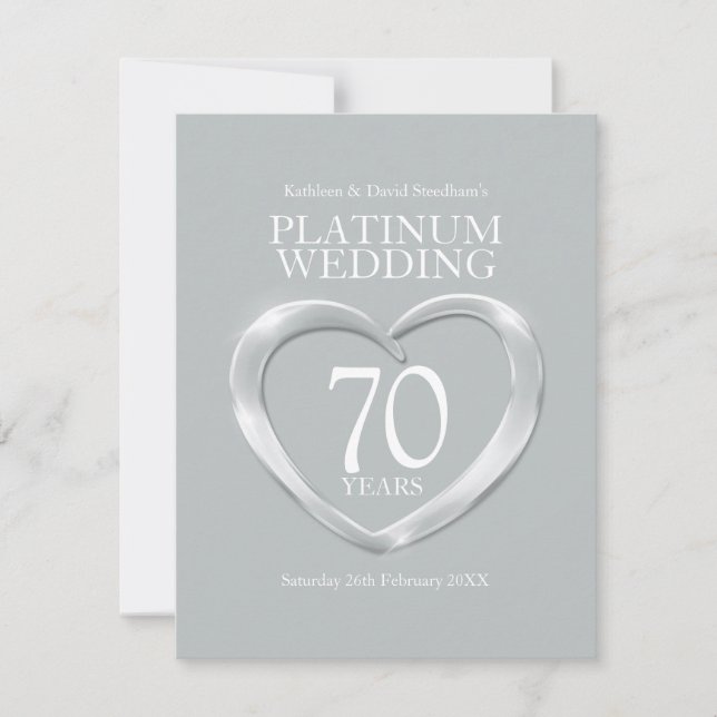70th platinum wedding anniversary heart reply card (Front)