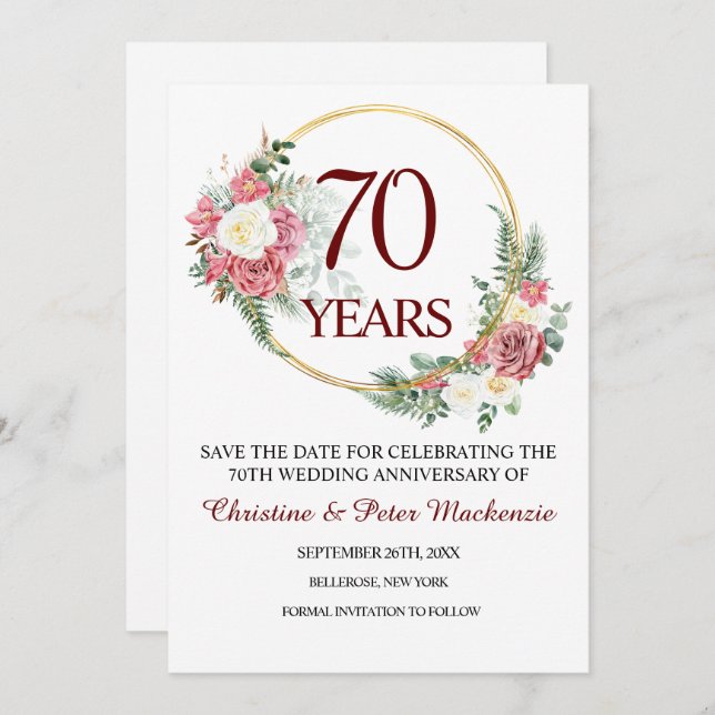 70th Platinum Wedding Anniversary Save The Date (Front/Back)