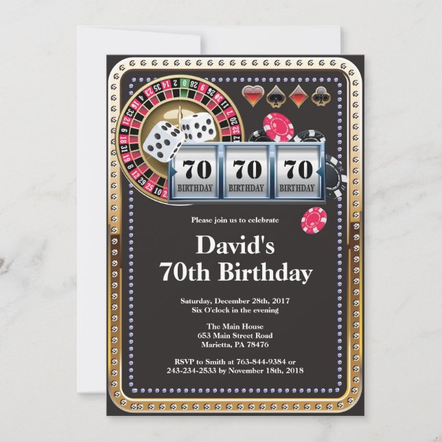 70th Poker Playing Card Casino Birthday Invitation (Front)